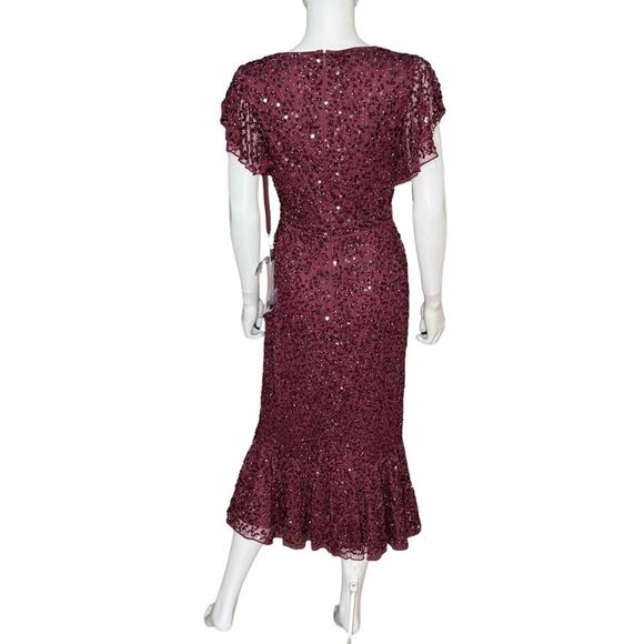 Mac Duggal Sequined V Neck Flutter Cap Sleeve Trumpet Dress A10801 Women’s Sz 2 - Picture 7 of 9
